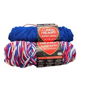 Mixed Lot Of 2 Partial Skeins Red Heart‎ Yarn Royal Blue Stars & Stripes 8.5 Oz